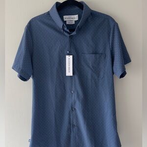 Mizzen+Main Men's size M Trim Fit Blue Geometric Print Short Sleeve Button Shirt